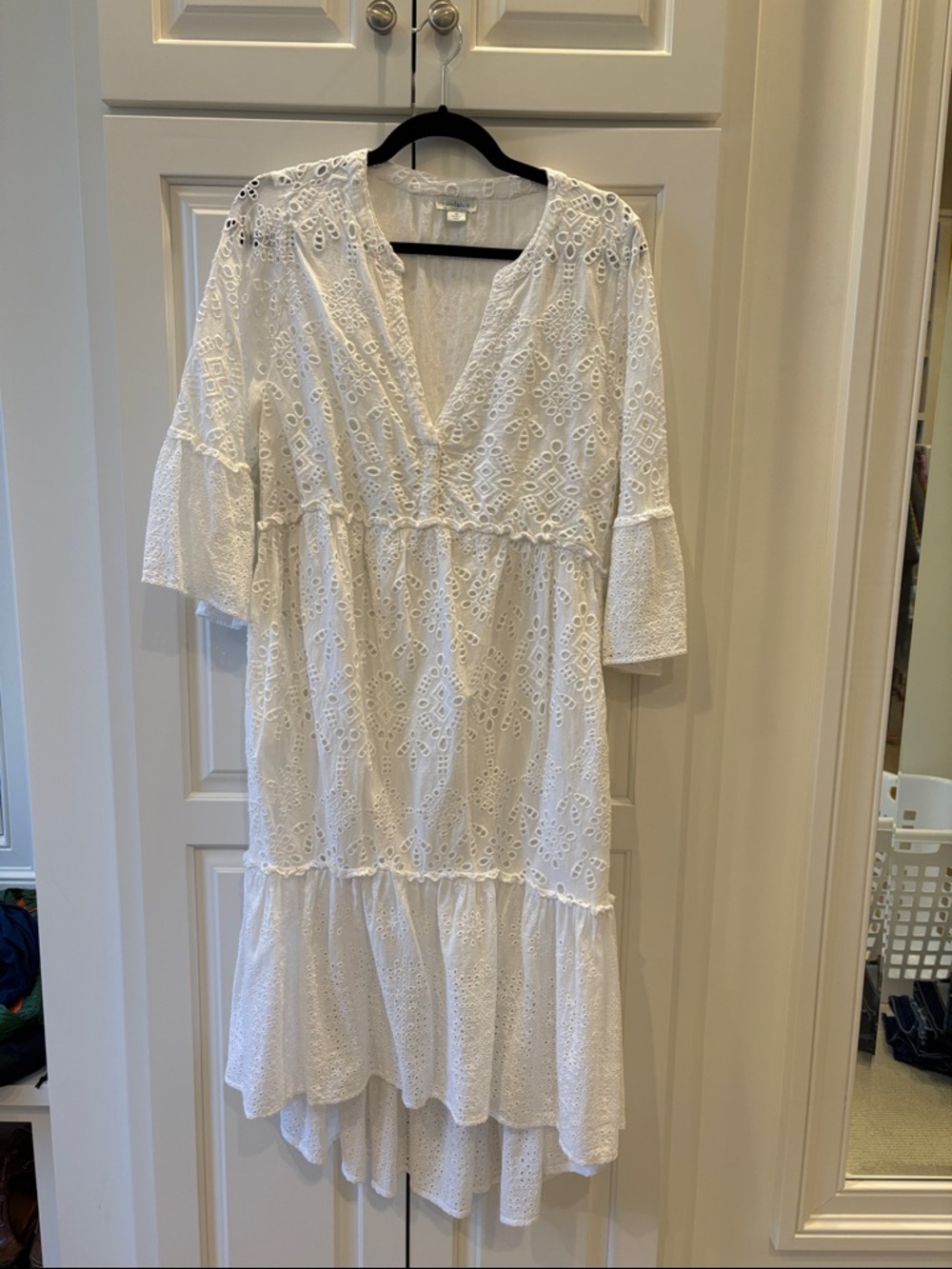 Sundance White Eyelet High-Low V-Neck Tiered Dress